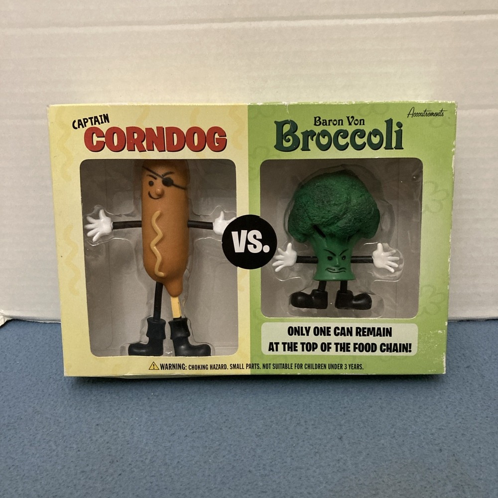 NIB Accoutrements 2008 Captain Corndog vs Baron Von Broccoli Bendanble Figures